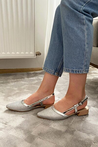 asmi shoes Γυναικείες μπαλαρίνες Tena Silver Glitter με ανοιχτή πλάτη με μυτερή μύτη