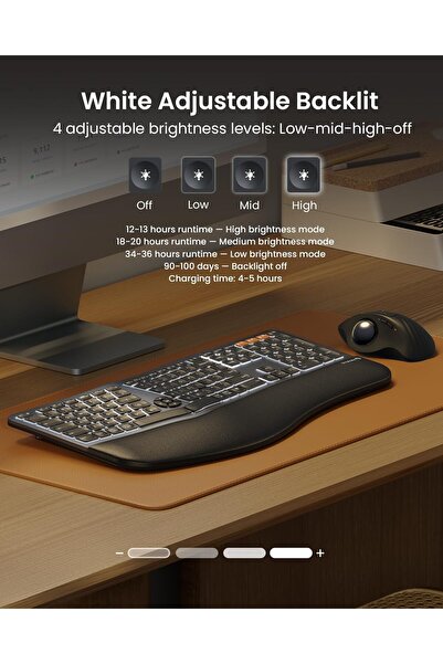 ProtoArc EK01 Plus Backlit Bluetooth Ergonomic Full-Size Split Keyboard - Black Gray