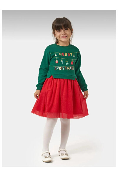kidstalya Yeni Yıl Konseptli Merry Christmas Elbise