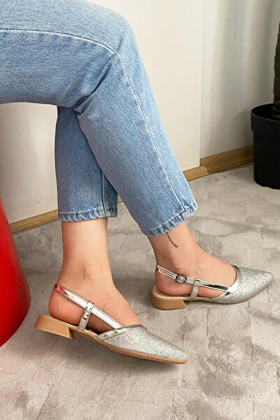 asmi shoes Γυναικείες μπαλαρίνες Tena Silver Glitter με ανοιχτή πλάτη με μυτερή μύτη