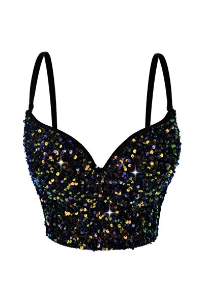 Ceren Öncel Atelier Renkli Payet Kısa Büstiyer Korse
