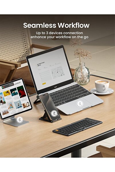 ProtoArc XK04 Foldable Compact Bluetooth Keyboard - PU Leather Cover, Black