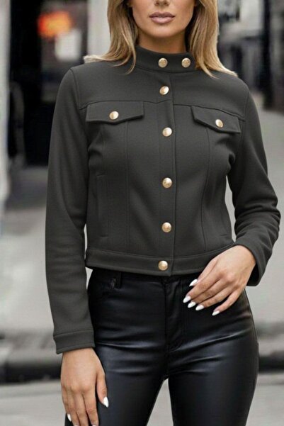 Mossta Buttoned Winter Judge Collar Short Suede Jacket - Gray