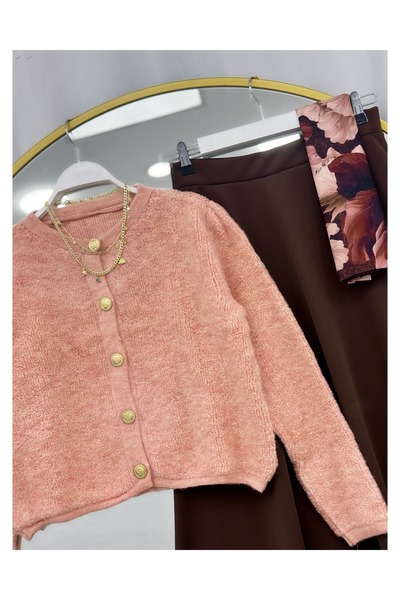 YEDİLALE Towel Knit Cardigan Flawed Skirt Double Set [Cardigan Std Size, Skirt Size Included]