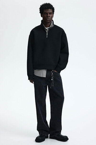 H&M Yarım Fermuarlı Scuba Sweatshirt Loose Fit