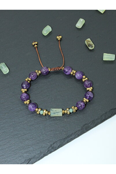 Yelda's Ametist, Prehnit, Aventurin ve Hematit Doğal taşlı Bileklik