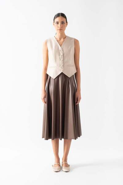 Spazio Redgrave V Yaka Kulplu Deri yelek TAŞ