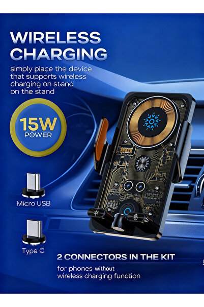 Generic Car Phone Holder: Fast Wireless Charging Magnetic Mount, Auto-Clamping, Strong Magnet