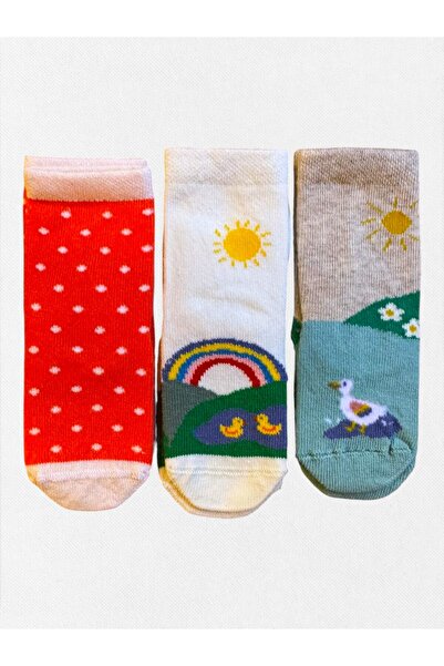 Fil Kids Kız Çocuk Kışlık Çorap Pamuklu Kumaş 3'Lü Pembe Beyaz Gri Ördek Gökk...