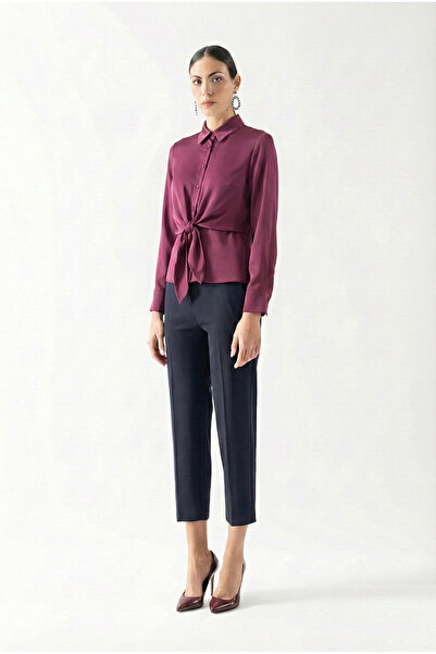 Spazio Vardalos Klasik Yaka Önden Bağlama Detaylı Gömlek MÜRDÜM