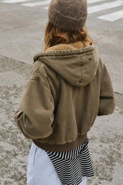 Pull & Bear Suni yünlü iç astarlı kapüşonlu ceket
