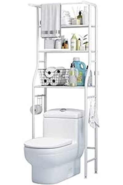ALMEKAQUZ رف تخزين المرحاض في الحمام، 3 طوابق، أرفف قابلة للتعديل (أبيض)