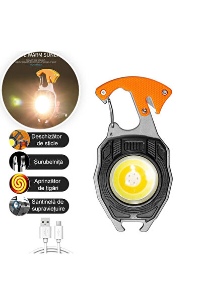 LEDIGANT Multifunctional LED Survival Keychain – Flashlight, USB Lighter, Whistle, Bottle Opener