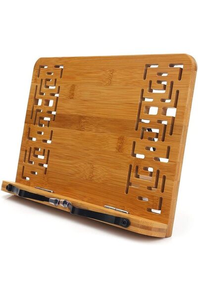 Generic Bamboo Book Stand Foldable Cookbook & Tablet Holder (Retro Hollow Pattern)