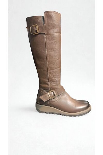 Freefoot Hakiki Deri Günlük Kadın Çizme Kahverengi