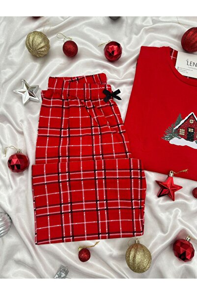 Lena Homewears New Year's Red House Patterned Women's Pajama Set