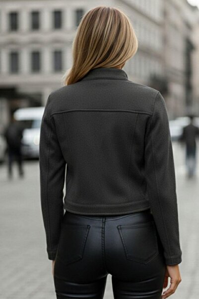 Mossta Buttoned Winter Judge Collar Short Suede Jacket - Gray