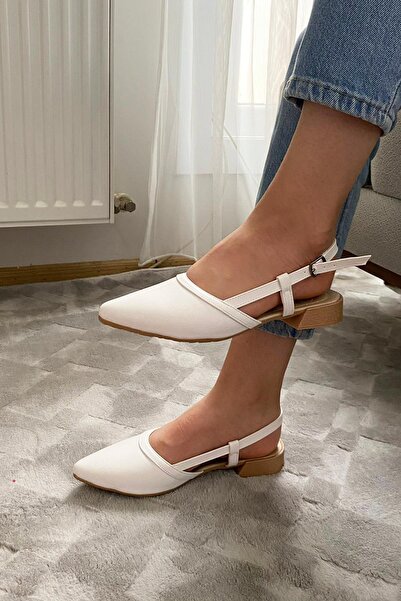 asmi shoes Women's Tena White Skin Open Back Pointed Toe Daily Ballerinas