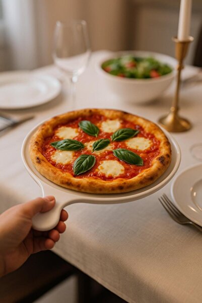 isra kristal Modern Ceramic Pizza Plate with Handle - Stylish Serving and Presentation Plate - Heat Resistant Pizza Plate