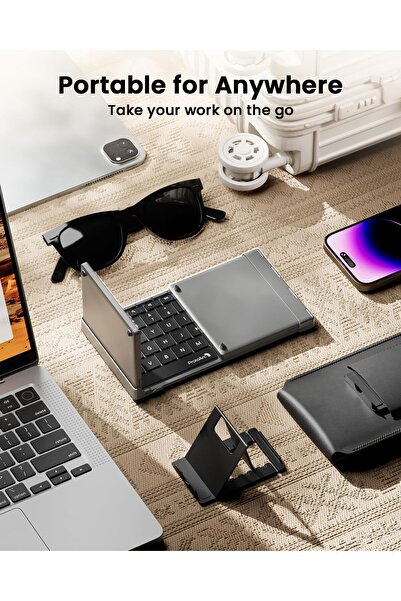 ProtoArc Foldable Keyboard with Touchpad XK01 TP - Folding Bluetooth Travel Keyboard (Black Gray)