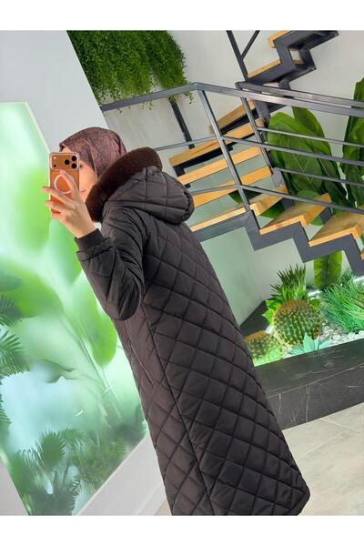 Armine Trend Hooded Fur Detailed Puffer Coat 25Kt702 Brown