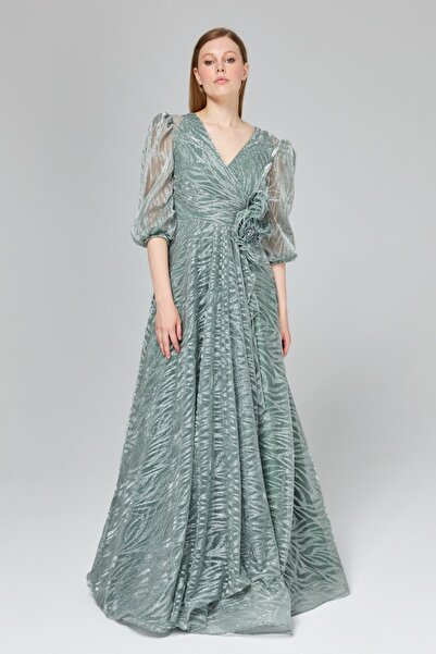 Nihan Simli Balon Kol Abiye Mint