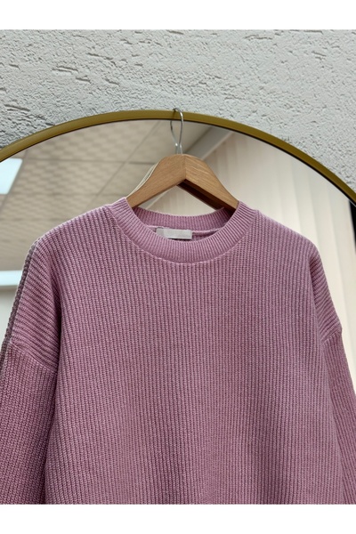 MİHRA STORE Fabiola Διπλό Μανίκι κοτλέ άνοιγμα Πλεκτό Τούνικ-BN6899 Ροζ