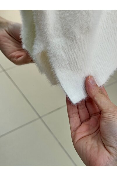 MİHRA STORE Fabiana Side Slit Long Soft Sweater-ZI5255 White