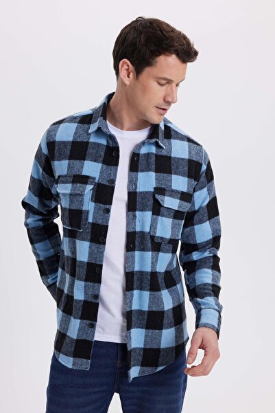 Tudors Men's slim fit long sleeve flap pocket plaid winter lumberjack shirt