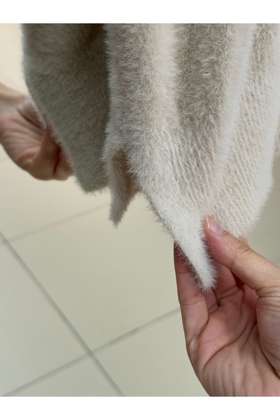 MİHRA STORE Fabiana Side Slit Long Soft Sweater-ZI5255 Stone