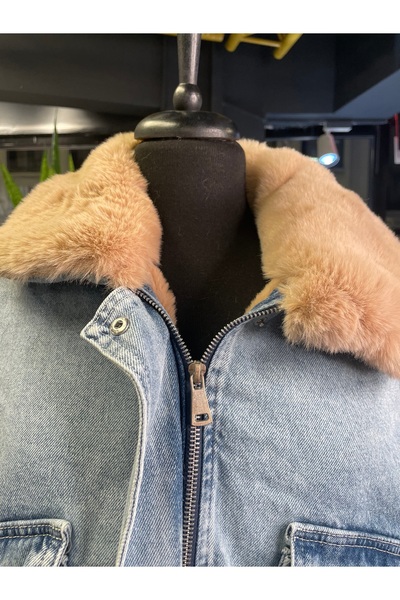 Dadali Women's Long Sleeve Coat with Fur Inside the Collar and Pockets