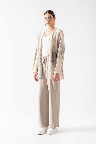 Spazio Ventucci V Yaka Uzun Kol Salaş Triko Hırka KEMİK