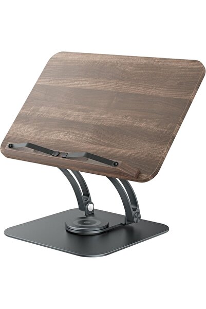 tounee Gray Modern Foldable Book Stand for Reading, Adjustable 360° Swivel Base with Elastic Page C