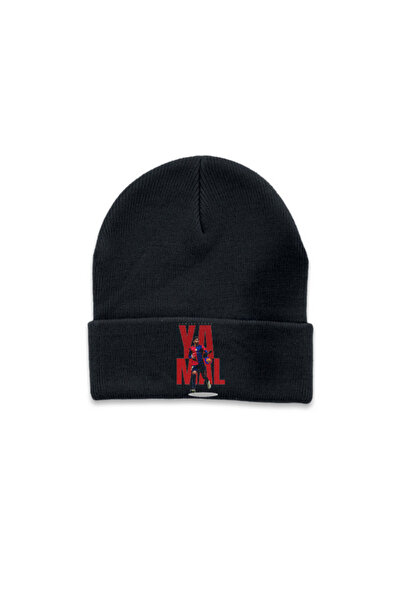 MODA Football Player Yamal Printed Black Folded Winter Hat Beanie
