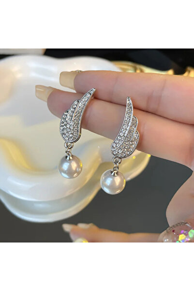 GlaMLo Accessories Wing Earrings with Crystals and Pearl
