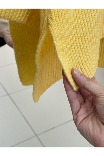 MİHRA STORE Fabiola Διπλό Μανίκι κοτλέ άνοιγμα Πλεκτό Τούνικ-BN6899 Κίτρινο