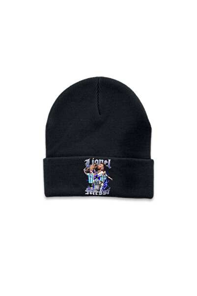 MODA Football Player Messi Printed Black Folded Winter Hat Beanie