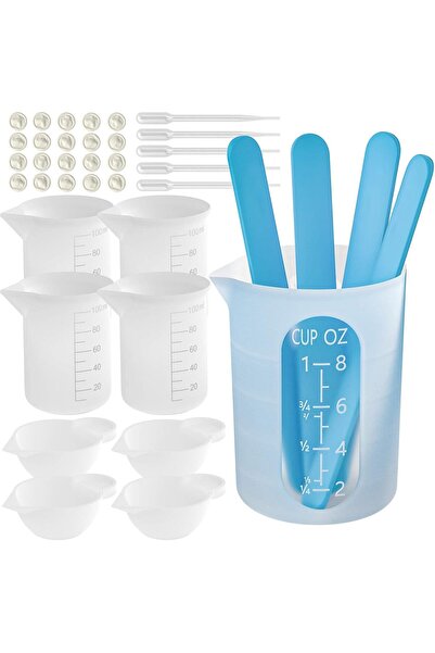 KASTWAVE مجموعة أكواب قياس سيليكون 250/100 مل لخلط الراتنج مع أعواد التحريك و...