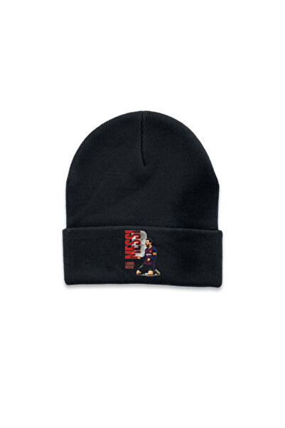 MODA Football Player Messi Printed Black Folded Winter Hat Beanie