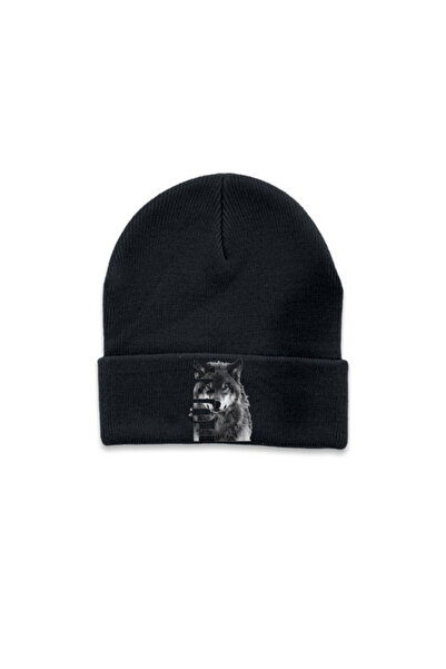 MODA Turcă Bozkurt Wolf Gogurturcă cu imprimeu Căciulă de iarnă pliată neagră