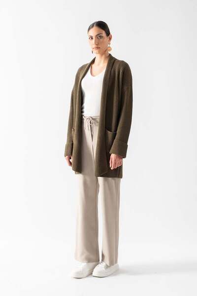 Spazio Fioravanti Şal Yaka Cepli Triko Hırka HAKİ