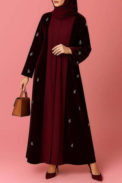 MayaCloset كيمونو مخملي فاخر مع عباءة وتطريز حجري متقن - مثالي لفصل الشتاء