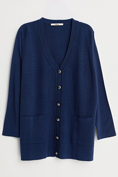 Nihan Büyük Beden İce Triko Hırka Lacivert