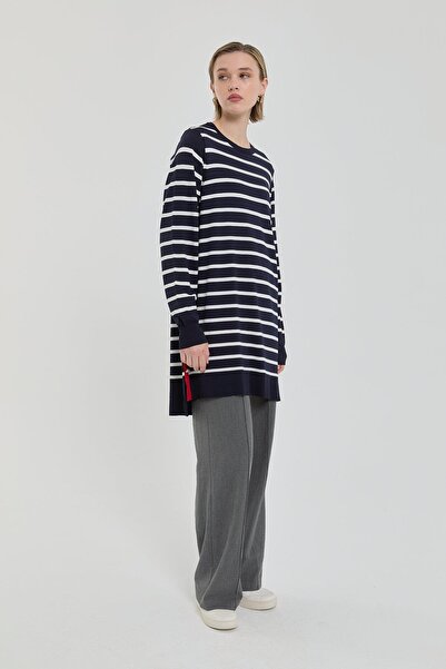 Nihan Striped Rayon Knitwear Tunic