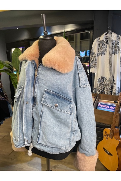 Dadali Women's Long Sleeve Coat with Fur Inside the Collar and Pockets