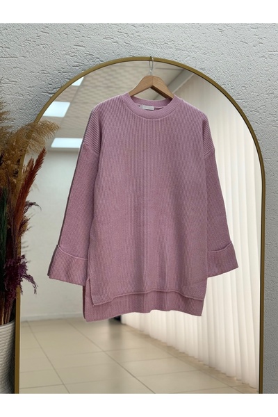 MİHRA STORE Fabiola Διπλό Μανίκι κοτλέ άνοιγμα Πλεκτό Τούνικ-BN6899 Ροζ