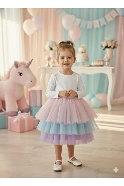 penu baby kids Rochie albă pentru fetiță, cu 3 straturi, cu tulle, cu mâneci lungi, căptușită cu țesătură din jerseu mat