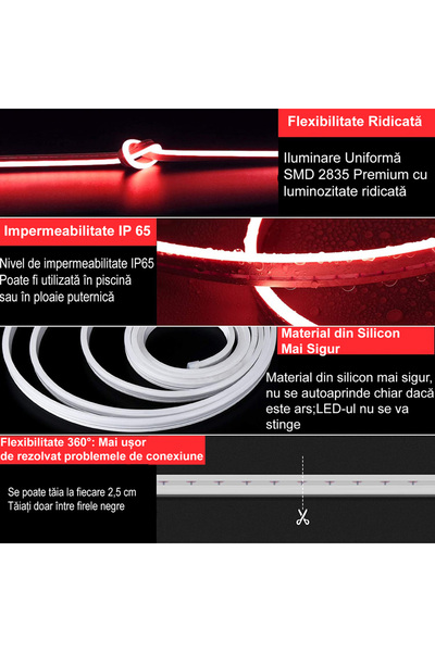 LEDIGANT LED Neon Flex Strip 12V, Red Light, Outdoor IP65, 8mm, 5 meter roll