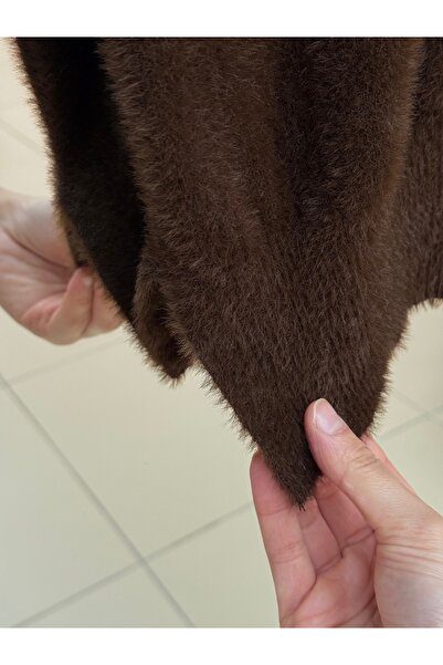 MİHRA STORE Fabiana Side Slit Long Soft Sweater-ZI5255 Brown