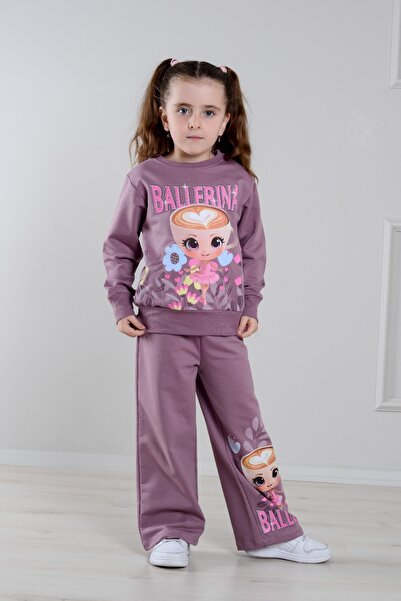 LİLLYPİCCA Κοριτσίστικο σετ 2 τεμαχίων μπλούζα με στάμπα μπαλαρίνας και φαρδύ παντελόνι με φαρδύ πόδι